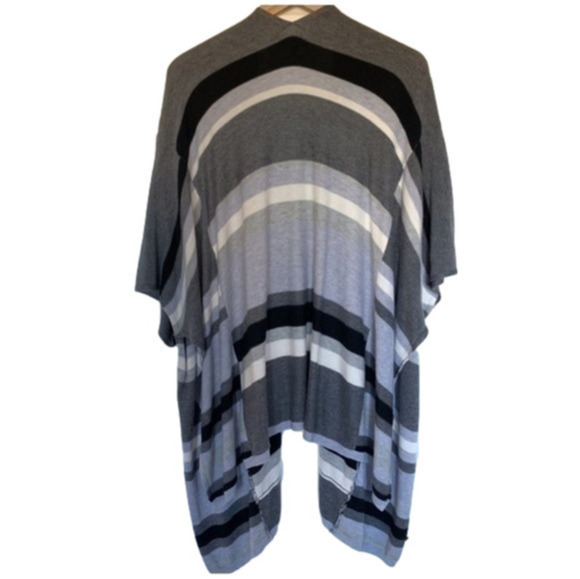 Philosophy Black Gray Striped Wrap Poncho Size M/L - Picture 2 of 5